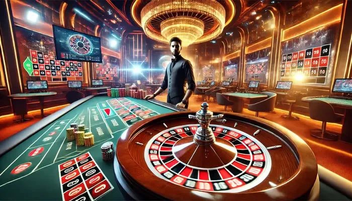 Antarmuka permainan live casino detik55 menunjukkan video dealer, tata letak meja, dan panel taruhan interaktif